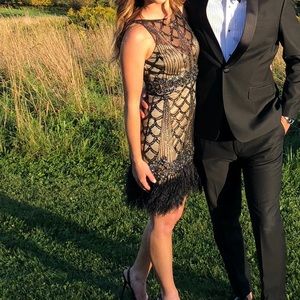 Sue wong size 0 dress black feather sequin